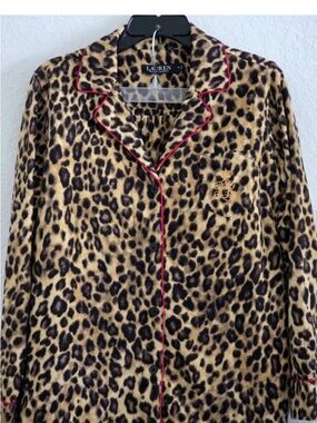 Ralph Lauren Leopard Print Pajama Top with Red Piping
